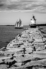 Windjammer Passes by Spring Point Ledge Light - BW